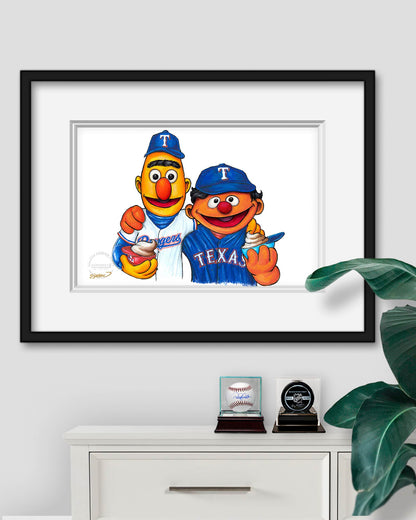 Bert and Ernie x MLB Rangers Limited Edition Art Print