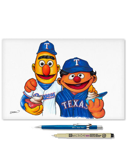 Bert and Ernie x MLB Rangers Limited Edition Art Print