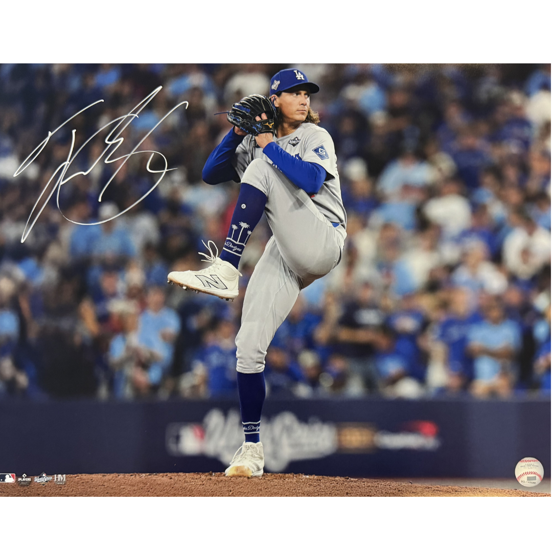 Tyler Glasnow Autographed 16x20 Photo - Pitching (Gray Jersey)