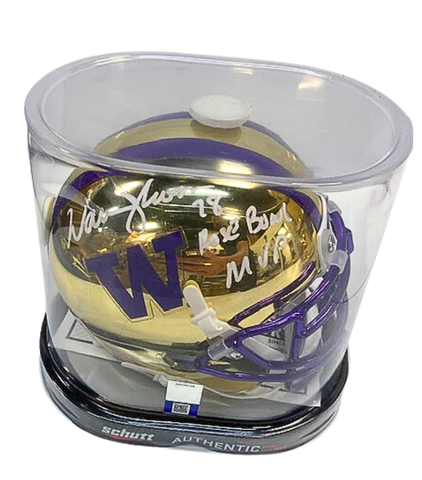 Warren Moon Autographed "78 Rose Bowl MVP" Washington Huskies Gold Mini Helmet