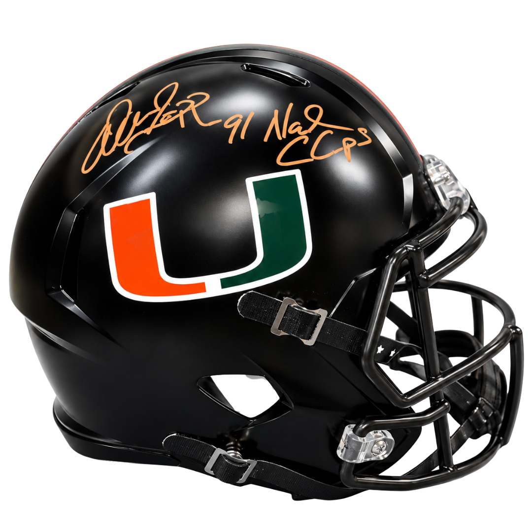 Warren Sapp Autographed "91 Natl Champs" Miami Hurricanes Full-Size Replica Helmet
