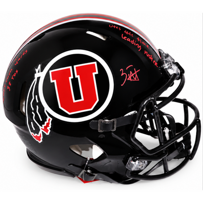 Zack Moss Autographed Utah Utes Black Authentic Helmet – Multiple Inscriptions