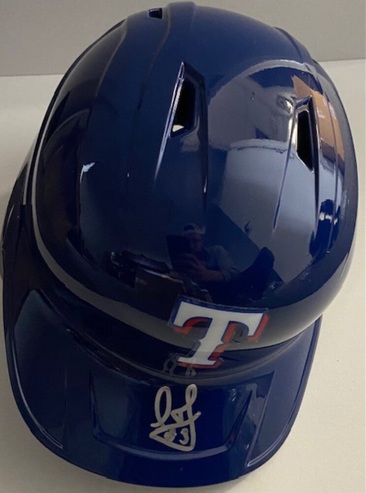 Leody Taveras Autographed Rangers Helmet