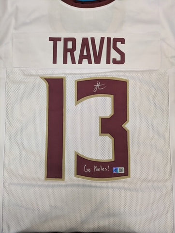 Jordan Travis Autographed "Go Noles!" White Custom Jersey