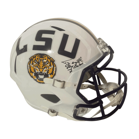 Tyrann Mathieu Autographed "Honey Badger" LSU White Alternate Full Size Helmet